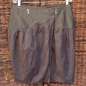 Lagenlook Mixed Media Balloon Wrap Skirt Asymmetrical Zippers Boho EU42 12 Gray